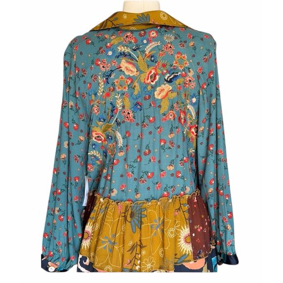 John Mark Mixed Media Floral Peasant Blouse XL Patchwork Boho Tunic NWT Eclectic - Picture 9 of 16